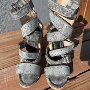 Freebird Gray Studded Strappy Sandals